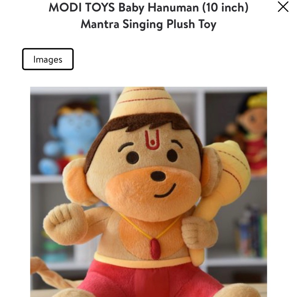 Hanuman plush toy by Modi toys 10 inch, sings Mantras